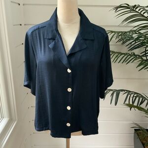 alex and lili short sleeve navy blue shirt Size L